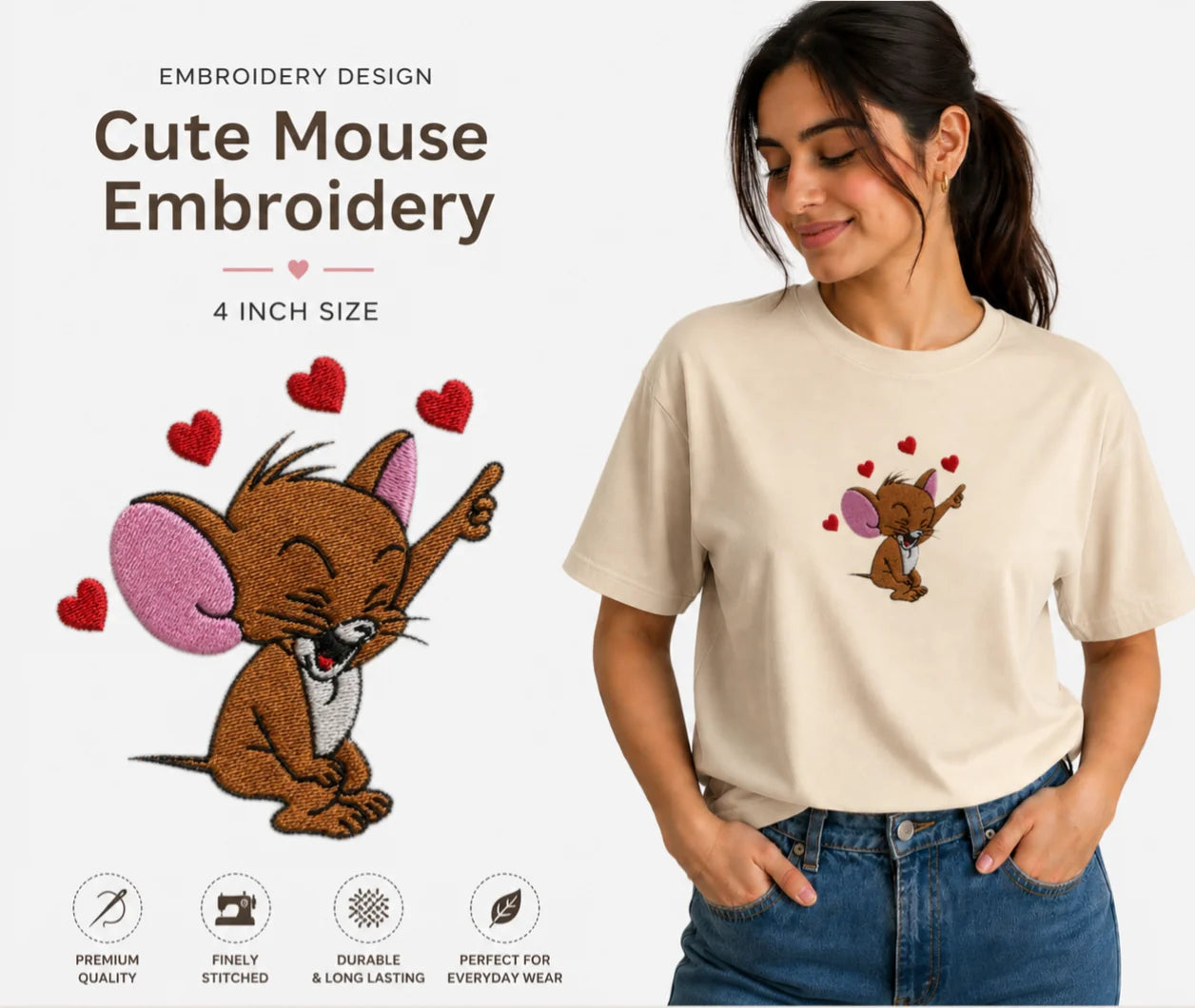 JEVRO "Heartstruck Jerry" Regular Fit Embroidered T-Shirt