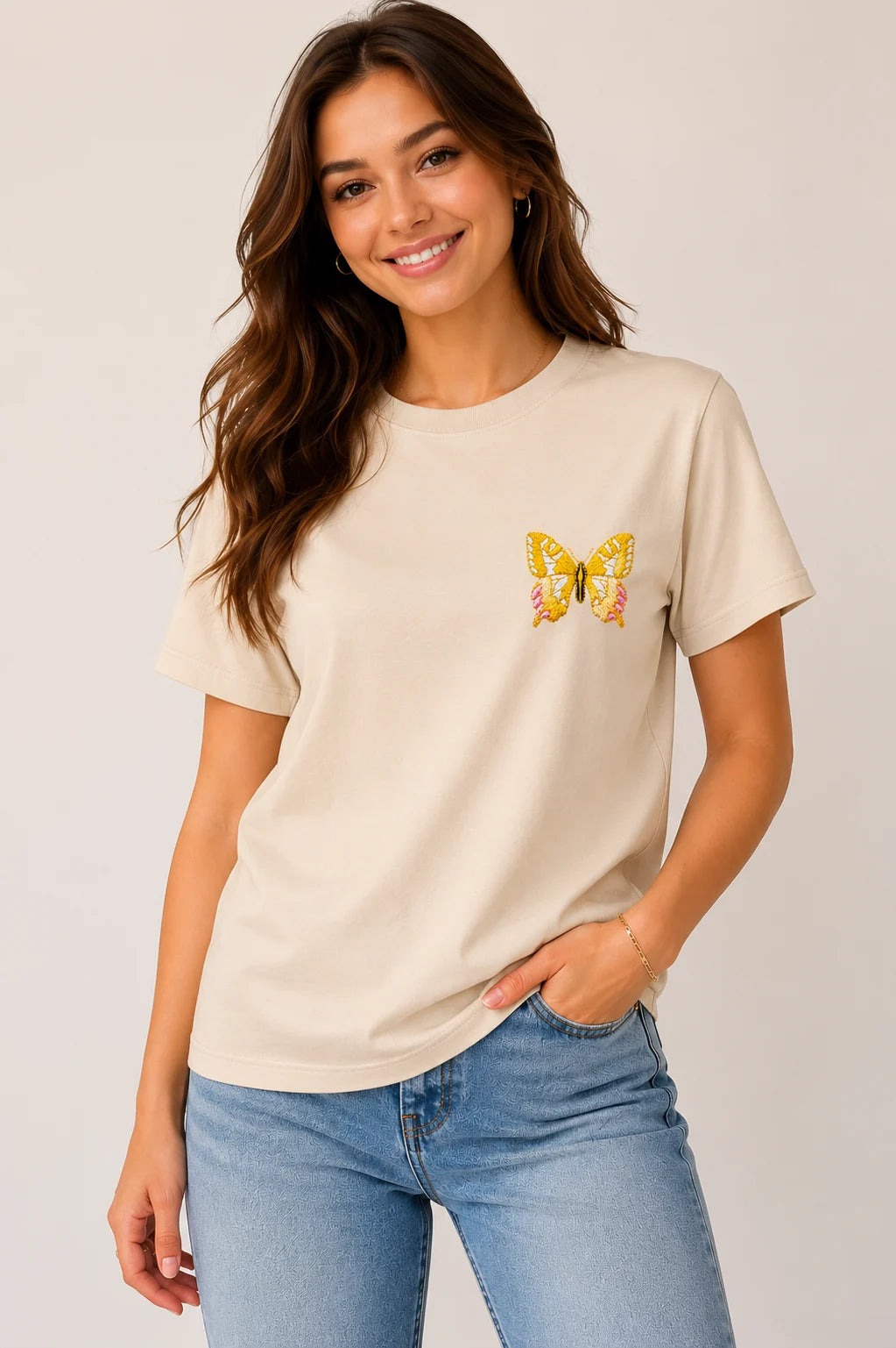 "The Butterfly" Regular Fit Embroidery T-Shirt