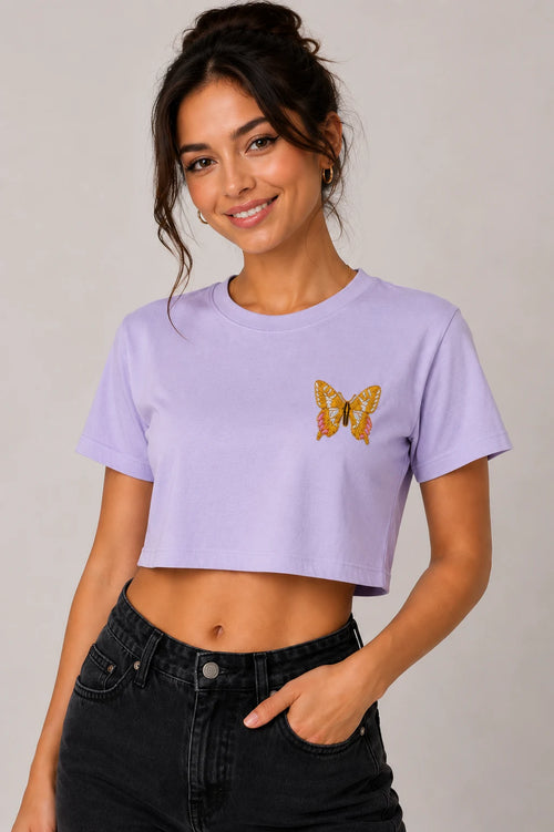 The Butterfly Embroidery Crop Top