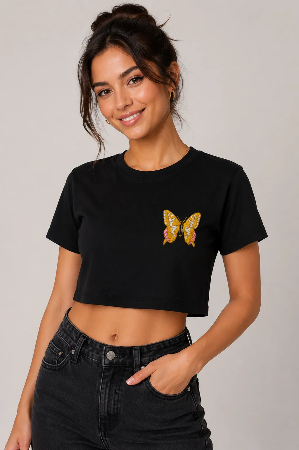 The Butterfly Embroidery Crop Top