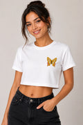 The Butterfly Embroidery Crop Top