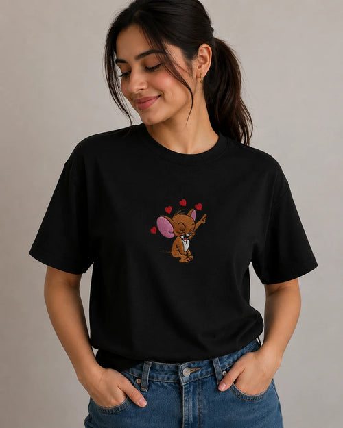 JEVRO "Heartstruck Jerry" Regular Fit Embroidered T-Shirt